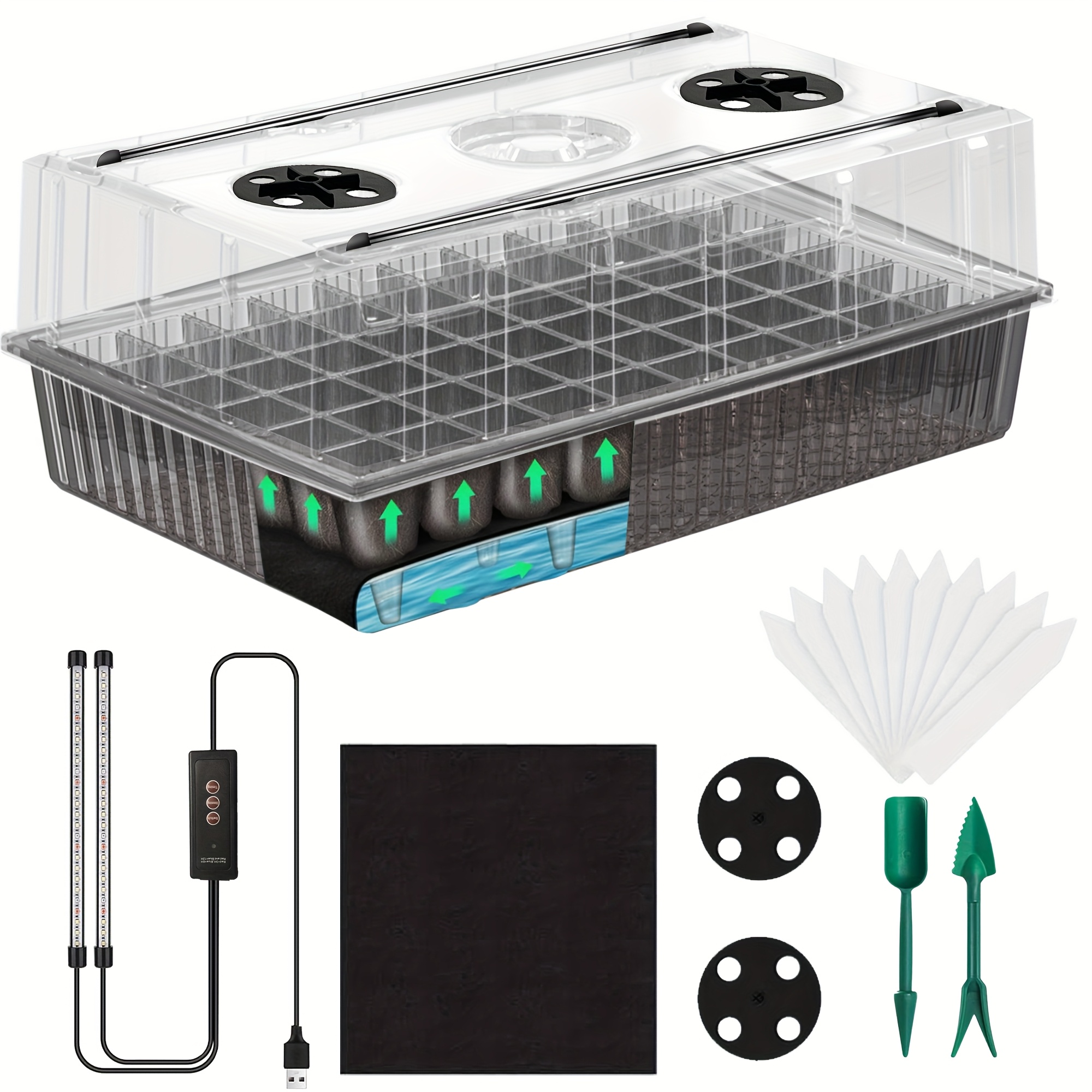 Humidity Dome Kit - 60-Cell Self-Watering Seedling Tray with Grow