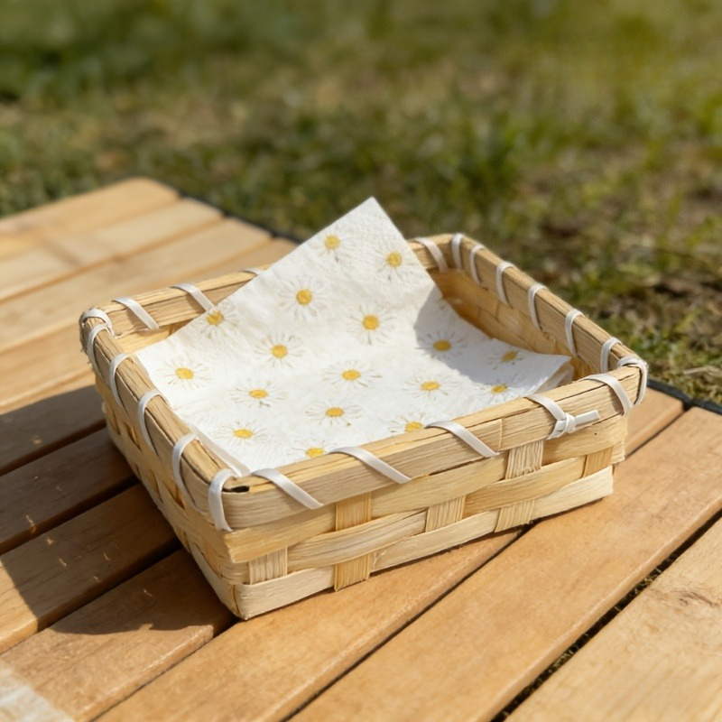 Agar Tissue Culture - Handwoven Bamboo Napkin Basket, Natural Wood