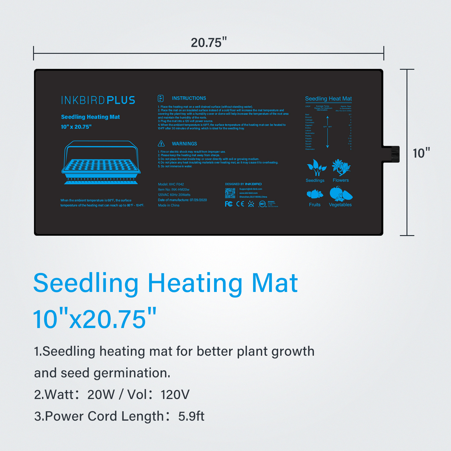 20.75x10CM EU/US/UK/AU Plug Se - огляд і ціна Heat Mat Seedling